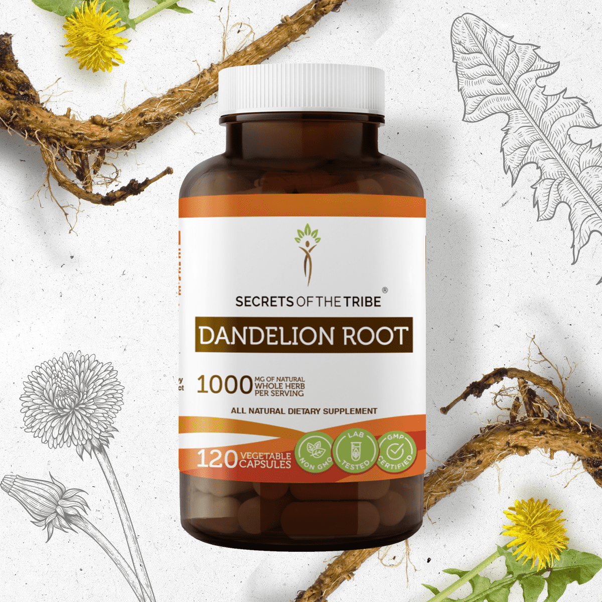 Secrets of the Tribe Dandelion Root 120 Capsules, 500 mg, Organic