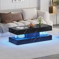 thumbnail image 2 of LED Coffee Table with Storage Shelf, High Glossy Faux Marble Storage Center Tables, Modern Stylish Double-Layer Accent Tables with Marbling Print for Living Room & Small Spaces,BLACK, 2 of 8