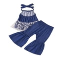 thumbnail image 2 of PENGXIANG 2Pcs Toddler Girls Suits Halter Sleeveless Lace Smock Tank Tops Flared Denim Long Pant, 2 of 6