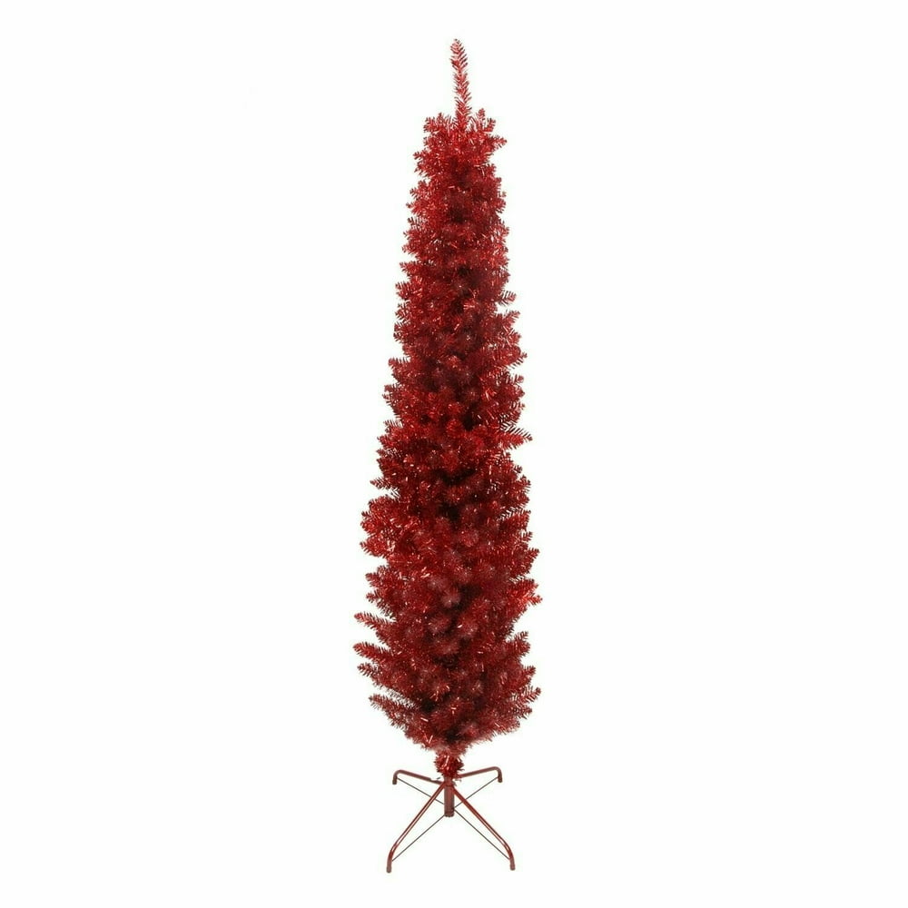 6 x 20" Red Artificial Tinsel Pencil Christmas Tree Unlit