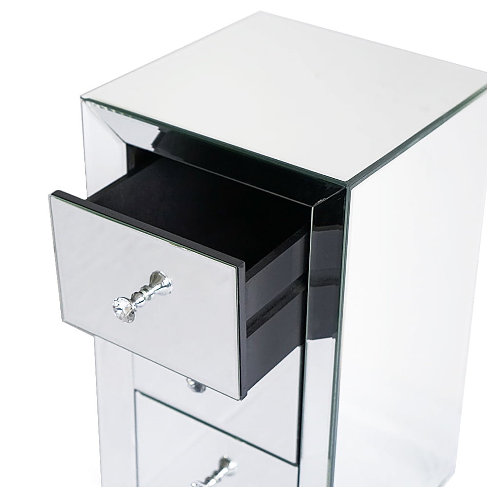 Kepooman Bedroom Nightstand, Mirrored Bedside Table with 3-Drawers Kepooman Bedroom Nightstand, Mirrored Bedside Table with 3-Drawers