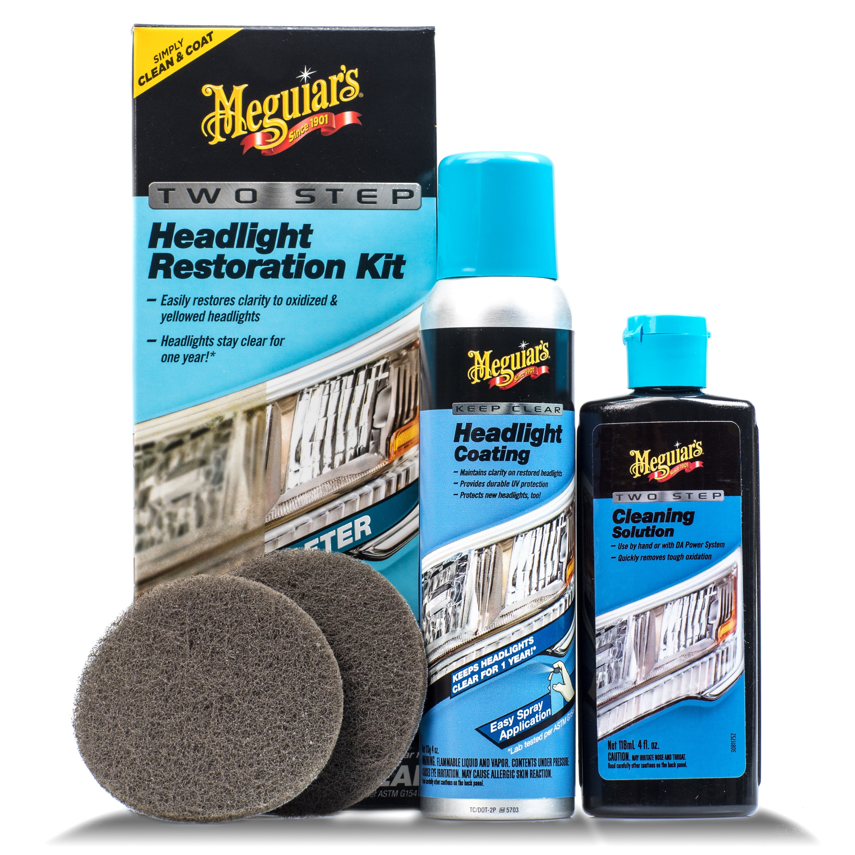 Meguiar's Two Step Headlight Restoration Kit, Clear – Cleaning Solution, 4 Count (1 Pack)