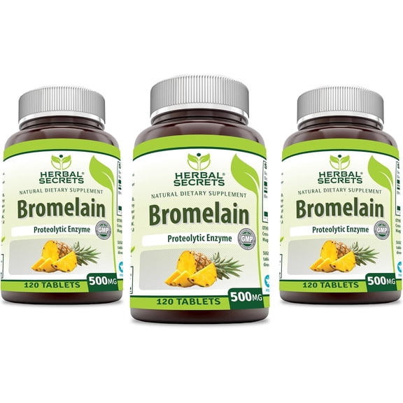 Herbal Secrets Bromelain 500 Mg Per Serving 120 Tablets Supplement | Dietary Enzyme Tablets | Non-GMO | Gluten Free |Pack of 3