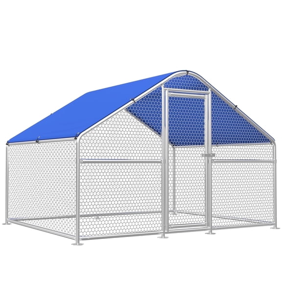Sino Luban Metal Large Chicken Coop Run for 8 Chickens/Ducks, Chicken Runs for Yard with Waterproof Cover, Chicken Enclosure Chicken Pen Outdoor, Walk-in Poultry Cage (Upgrade wall Support Brace)