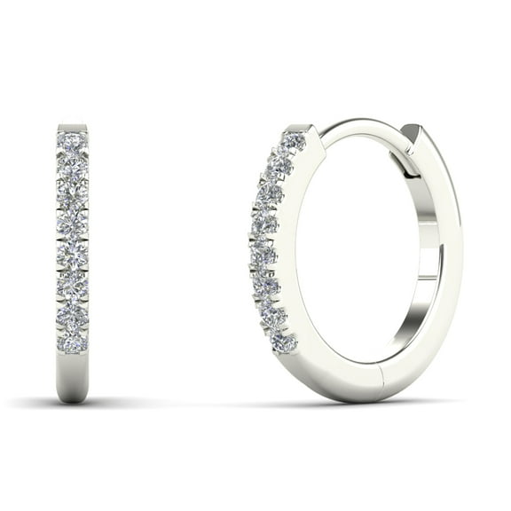 aaXia 10K White Gold 1/6ct TDW Diamond Huggie Hoop Earrings