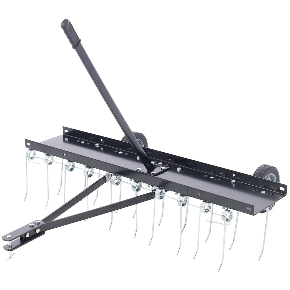 40inch Tow Behind Dethatcher with 20 Heat-Treated Steel Tines, Lawn Sweeper Garden Grass Tractor Rake Removes Thatch from Large Lawns, Riding Lawn Mower Attachments for Outdoor Yard Tools Lawn Care