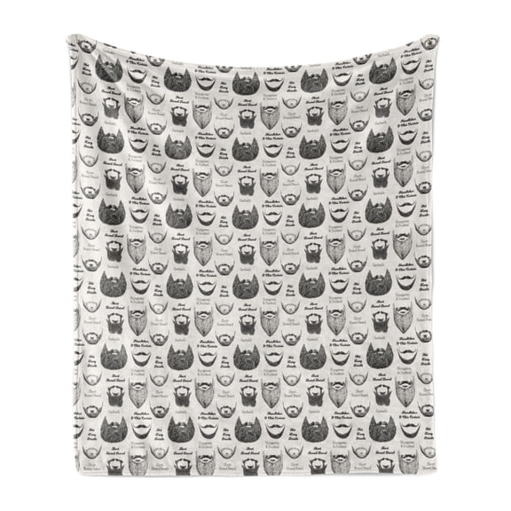 Human Anatomy Soft Flannel Fleece Blanket, Various Beards and Mustaches Type Hand Drawn Inspired Illustration, Cozy Plush for Indoor and Outdoor Use, 60" x 80", White and Dark Grey, by Ambesonne