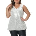 thumbnail image 2 of DARING DIVA Women's Plus Sleeveless Sparkle Sequin V Neck Tank Top 4X Silver, 2 of 6
