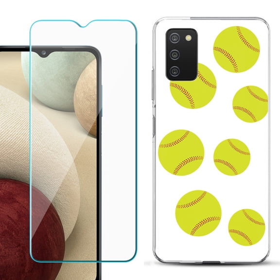 Slim-Fit TPU Fashion Phone Case for Samsung Galaxy A03s, with Tempered Glass Screen Protector, by OneToughShield ® - Softball Seven