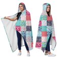 thumbnail image 2 of Wearable Blanket,Blue Boho Pioneer Flower Patchwork Pattern Hooded Wearable Flannel Blanket for Adults & Teens,Winter Poncho Shawl Wrap Cape Cozy Anti-Pill,60"x80", 2 of 5