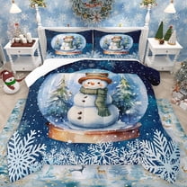 Homewish Boys Girls Crystal Ball Bedding Comforter Set 2pcs,Xmas Snowman Snowflake Twin Comforter Sets Microfiber,Merry Christmas Breathable Bedding Set,Super Cozy Room Decor