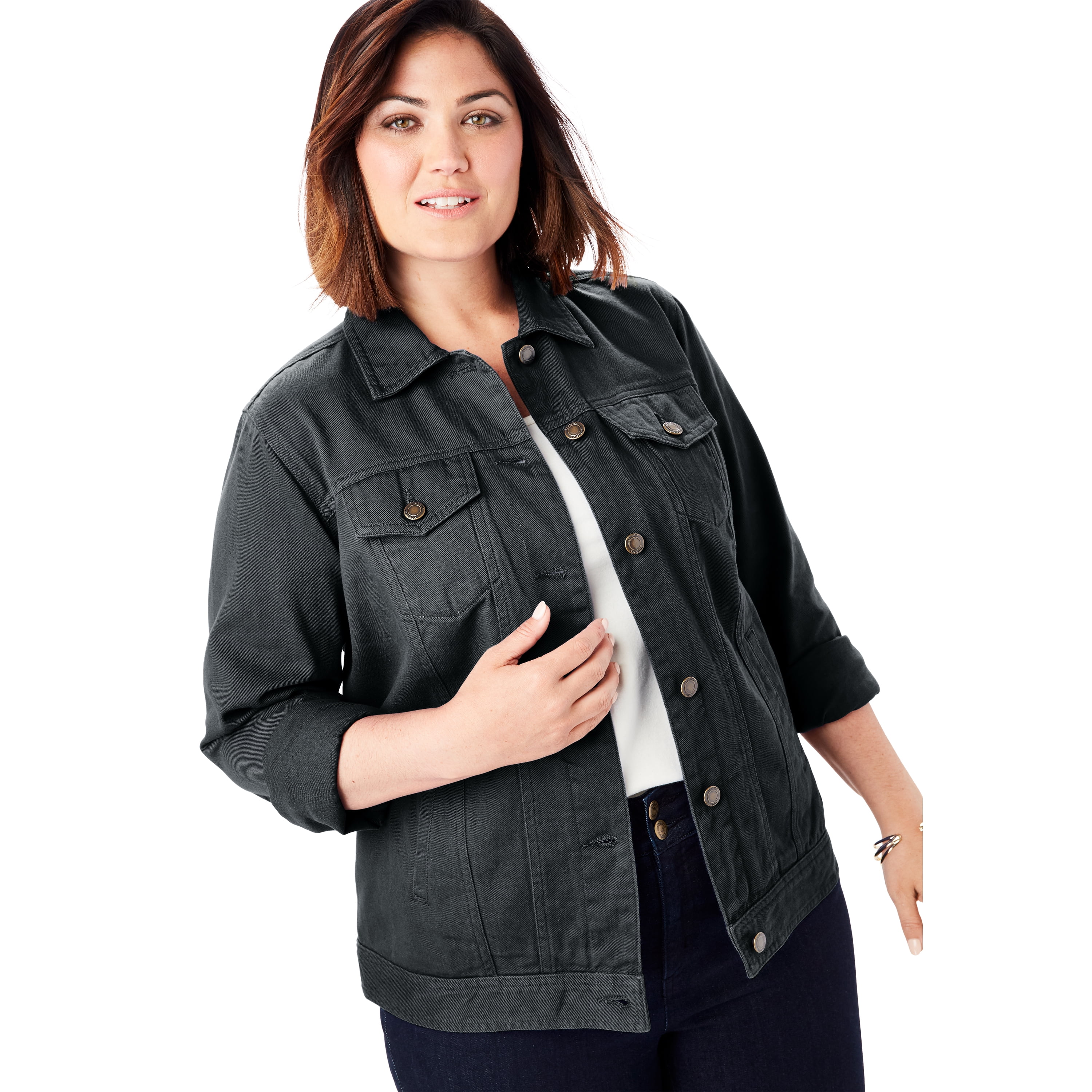 Black jean jacket womens plus size Clearance