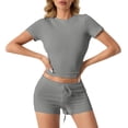 thumbnail image 3 of ibiyuan 2 Piece Sets For Women Summer Women's Casual Summer Shorts Set Round Neck Short Sleeve Comfortable Outfit Pure Color Tops And Bottoms Two Piece, 3 of 7