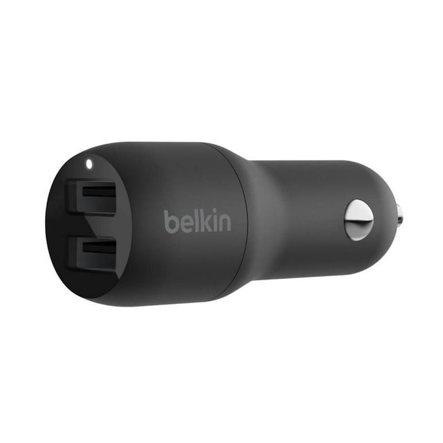 Chargeur de voiture Belkin 24 W à double port USB-A – 2 ports 12 W avec charge rapide – Compatible iPhone, Samsung Galaxy, AirPods et plus – Noir