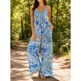 thumbnail image 5 of Women's Flowy Wide Leg Jumpsuit Light Blue Blossoms Summer Beach Casual Sleeveless Rompers with Pockets, 5 of 7