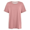 thumbnail image 3 of MIXUE Boho Tops For Women Summer Solid Color Crew Neck Short Sleeve Loose Casual Shirts For Women Tshirts Streetwear,Pink,XL, 3 of 3
