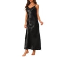 thumbnail image 4 of INSPIRE CHIC Women's Sleeveless Camisole Pajamas V Neck Sleepwear Lace Trim Lounge Maxi Nightgowns S Black, 4 of 6