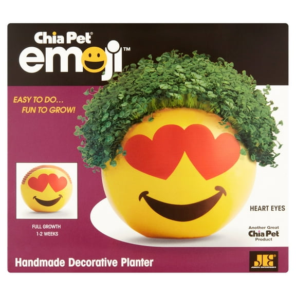 Chia Pet Heart Eye Emoji Decorative Pottery Planter, Easy to Do and Fun to Grow, Novelty Gift As Seen on TV