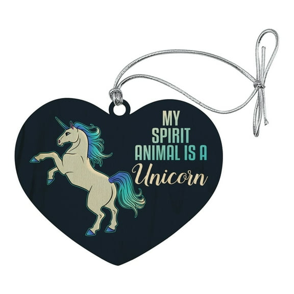 My Spirit Animal is a Unicorn Heart Love Wood Christmas Tree Holiday Ornament