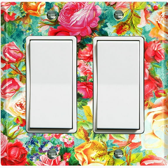 Metal Light Switch Plate Outlet Cover Colorful Rose Leaves Wallpaper ROS045