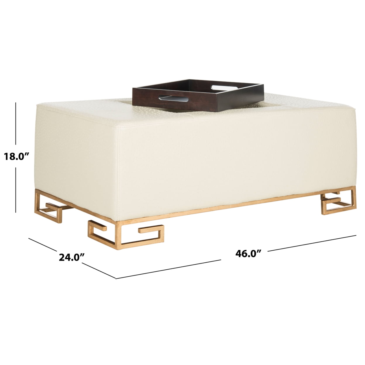 SAFAVIEH Julian Faux Ostrich Tray Ottoman/Coffee Table, Creme/Gold