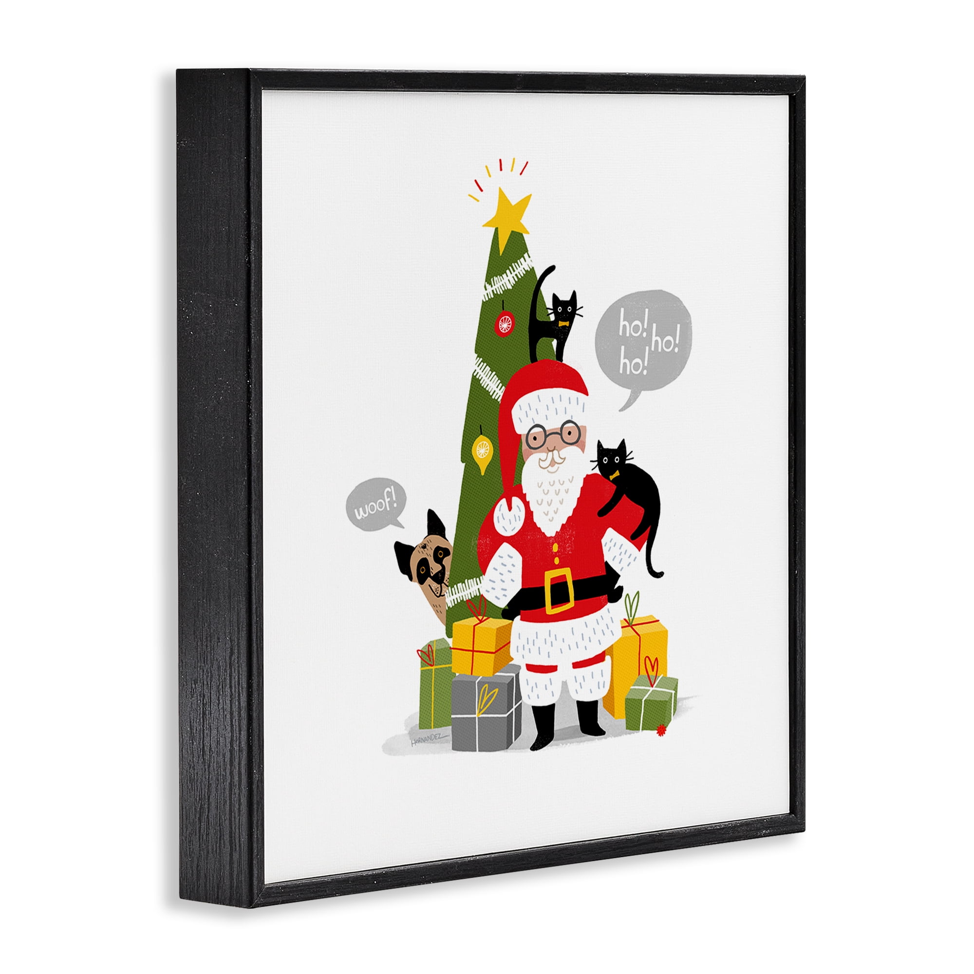 Stupell Industries Santa Paws with Pets Holiday Painting Black Framed Art Prints Wall Art, 24 x 24