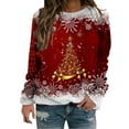 thumbnail image 2 of Chandails d'Automne d'Hiver Grande Taille pour Femmes Chandails de Noël pour Femmes Arbre de Noël Suéter Navideño Mujer Mignon Col Rond Chandails à Capuchon Amusants Rouge, 2 of 4