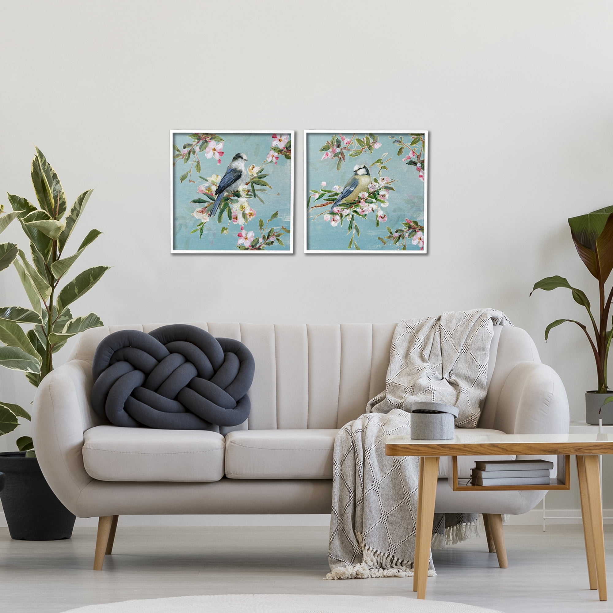 Stupell Industries Songbirds Among Spring Blossoms 2 Piece White Framed Giclee Art Set, design by Sally Swatland