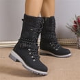thumbnail image 3 of EKVAHL Women's Mid‑Calf Winter Boots, Non‑Slip Faux Suede Lace‑Up Boots, Block Heel Casual Walking Shoes For Cold Weather Black, 3 of 5