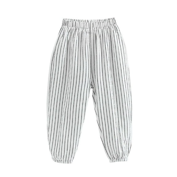 Kaemgyyd Toddler Boys Girls Cotton Pants Fashion Loose Elastic Waist Stripe Pants Soft Cinch Bottom Trousers for 2-10 Years