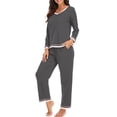 thumbnail image 4 of Hanerdun Women Pajama Set Female Sleepwear Long Sleeve Pjs, Gray M, 4 of 7