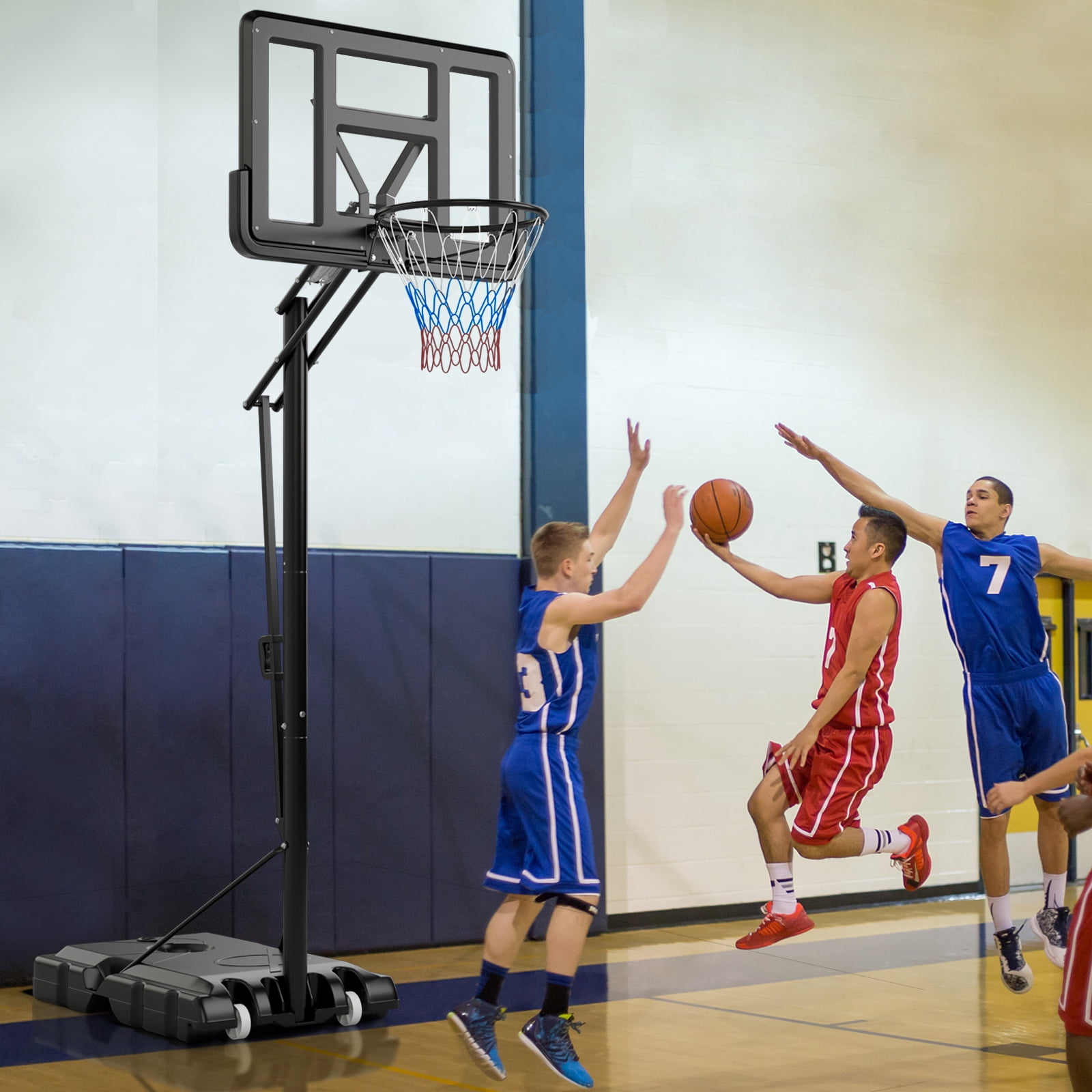 Topbuy Portable Basketball Hoop 8-10FT Height Adjustable Basketball Hoop System w/ 44" Backboard Fillable Base
