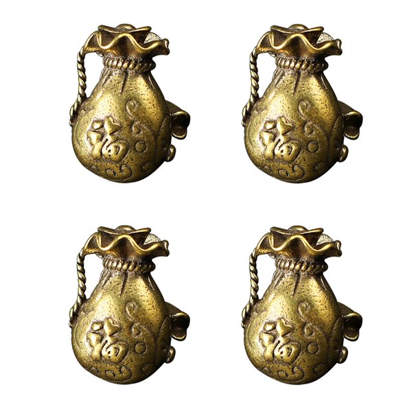 KAKOWELY 4 piezas de colgante de latón con forma de bolsa de la suerte sólida, diseño único de pez, llavero colgante decorativo