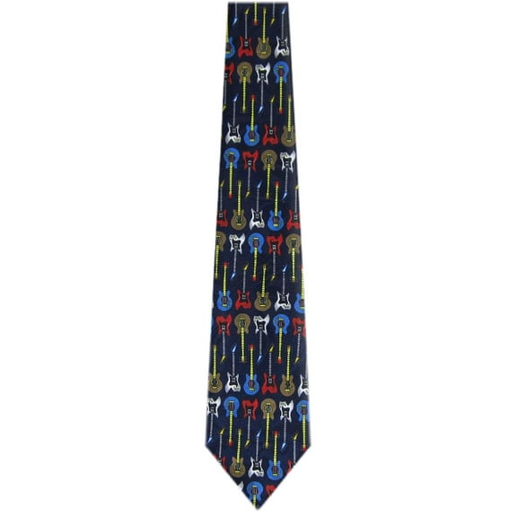 BuyYourTies - Mens Novelty Guitar Necktie - Black Blue Red