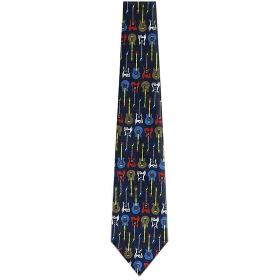 BuyYourTies - Mens Novelty Guitar Necktie - Black Blue Red
