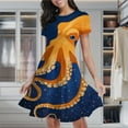 thumbnail image 2 of Oceanic Octopus Artwork Women's Classic Swing Skater Dress Casual Work Party Cocktail Dresses, 2 of 6