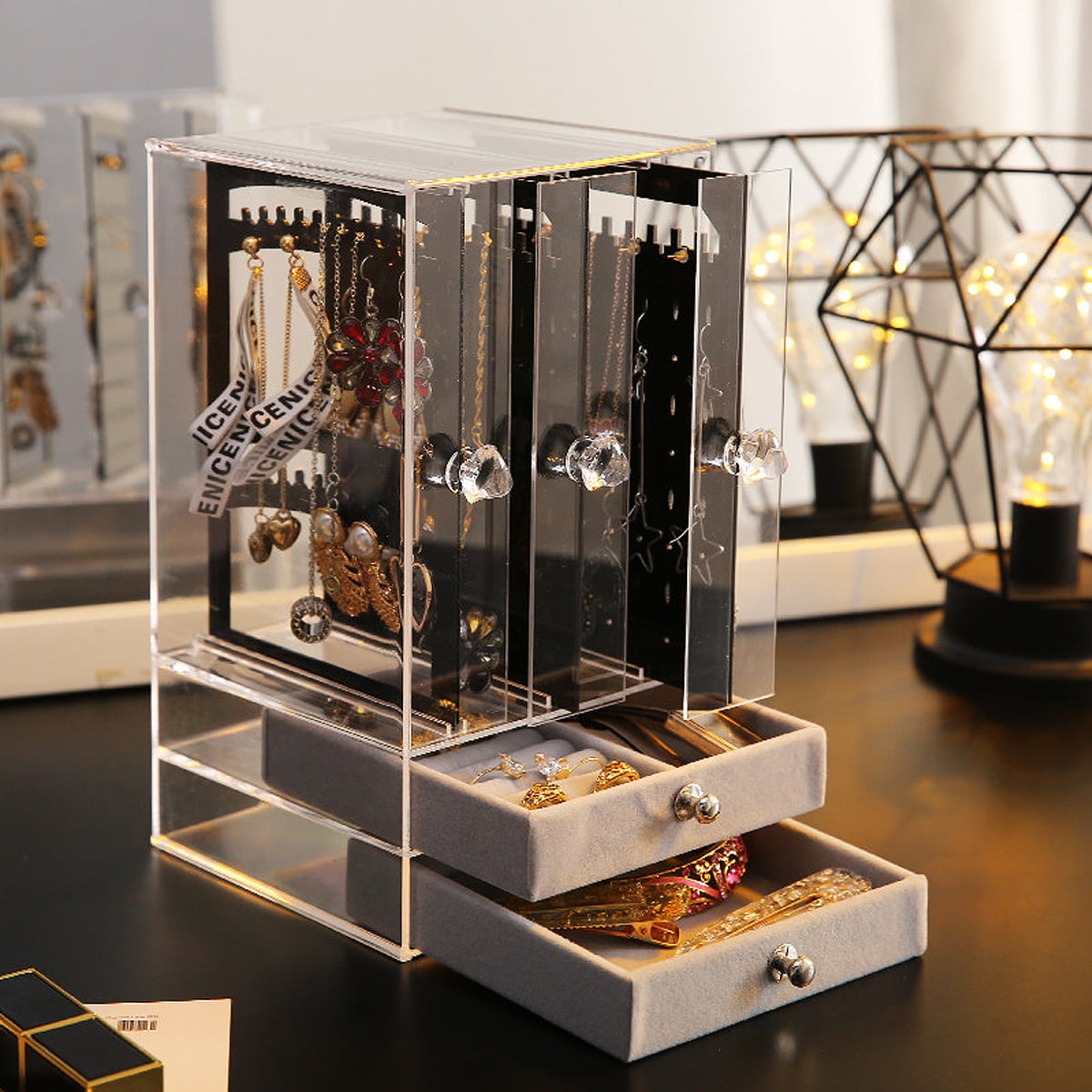 Black Jewelry Stand Earring Display Shelf Holder Packaging Organizer Rack 