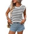 thumbnail image 3 of Striped Sweater Vest Women Spring Summer Crewneck Knit Shirts Dressy Beach Cute Crochet Tank Tops, 3 of 10