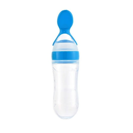 

1 PC Silicone Baby Food Dispensing Spoon (Blue 3oz/90ml Ideal for 4 Months+ Babies) - Squeeze Feeder with Spoon - Spoon Bottle for Baby - Baby Spoon Feeder Bottle Baby Solid Food Feeder