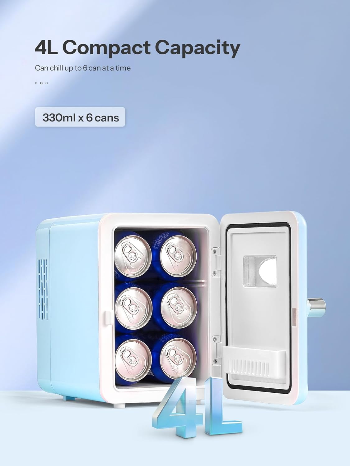 Fridge 4L Retro Portable Cooler for Car & Home,  Skincare Refrigerator with Adjustable Thermostat