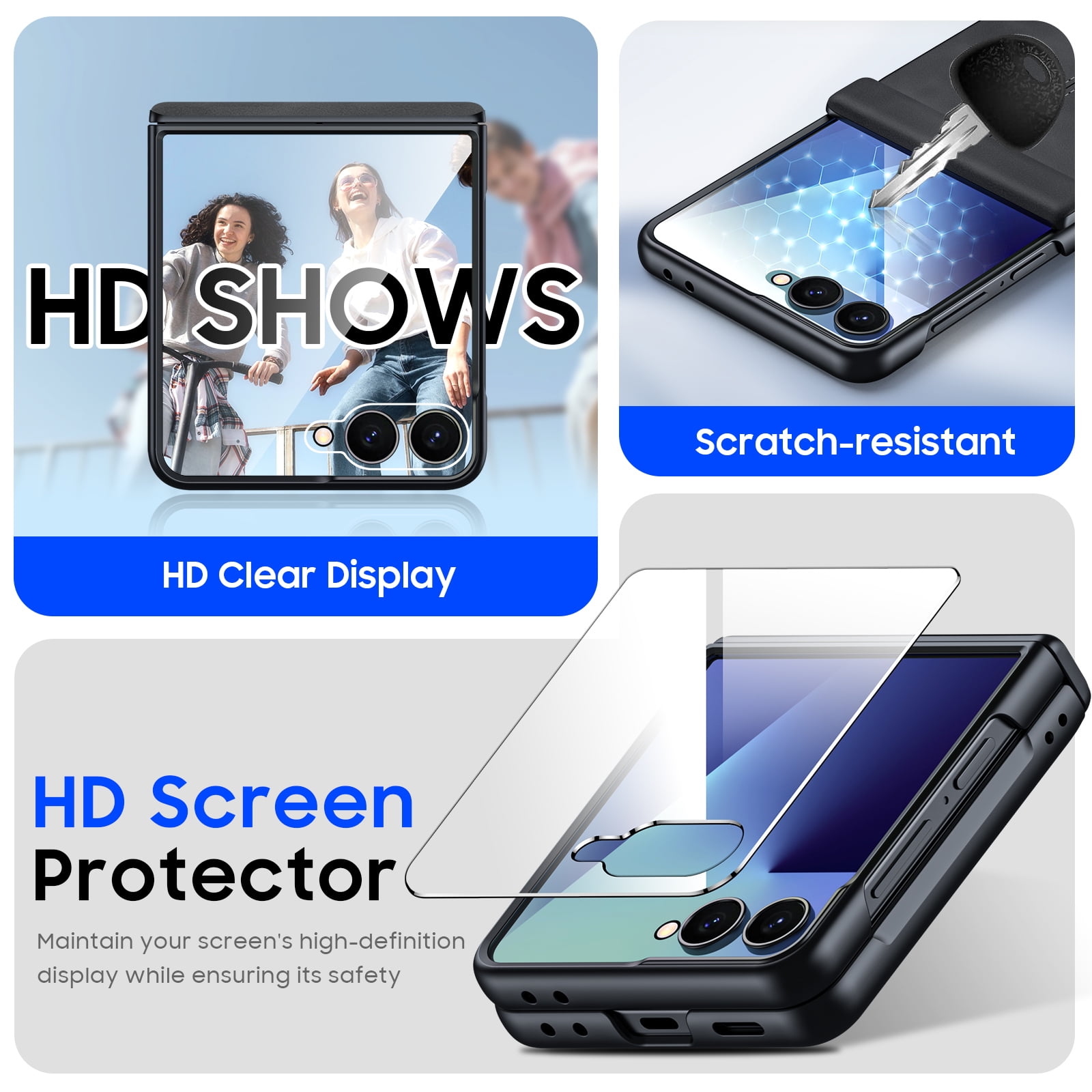Vizvera for Samsung Galaxy Z Flip 7 Phone Case,with Screen Protector,Hinge Protection,Wireless Charging,Ultra Thin Leather PC Shockproof Case-Black