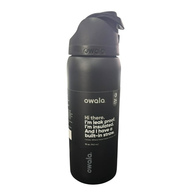 Termo de acero inoxidable Owala FreeSip color negro con popote para deportes y viajes Negro