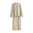 thumbnail image 2 of Wensltd Womens 2 Piece Outfits Long Sleeve Knit Sweater Sets Knit Pullover Tops Wide Leg Pants, 2 of 3