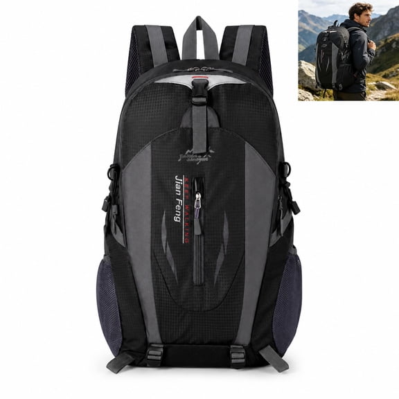 Hiking Backpack, Lightweight Daypack for Men,30L Waterproof Rucksack, Breathable Black Backpack with Multi Pockets for Camping Walking Commuting Outdoor Short Trips - Black
