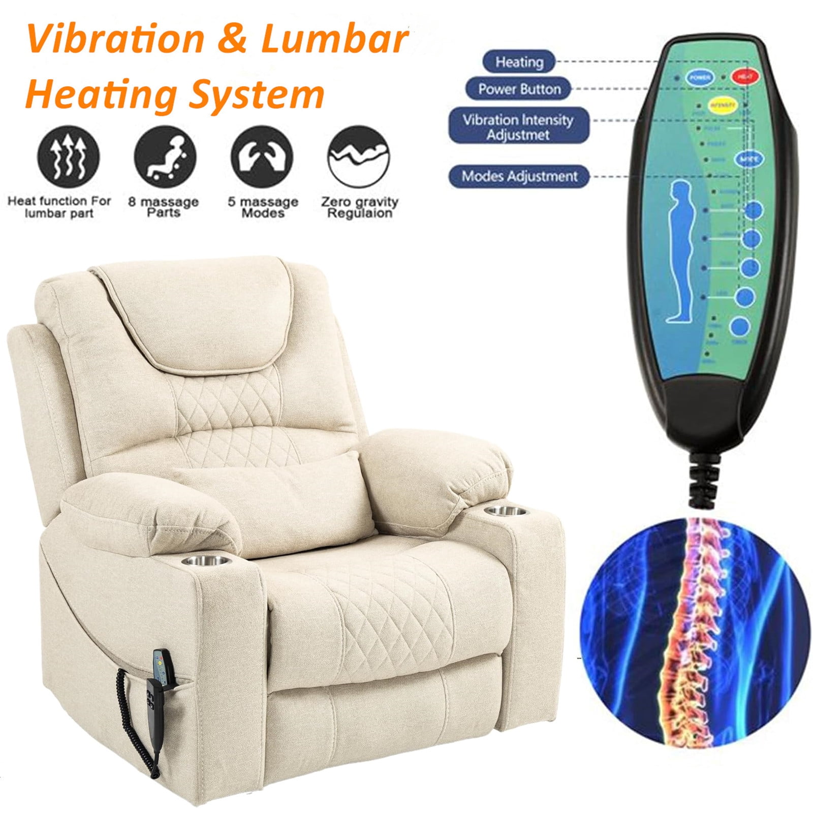 LITVZ 180 Degrees Lay Flat Lift Recliner Chair with Heat and Massage, Dual Motor Infinite Position Electric Power Lift Recliners for Elderly, Big Man Up to 400 LBS, Seniors