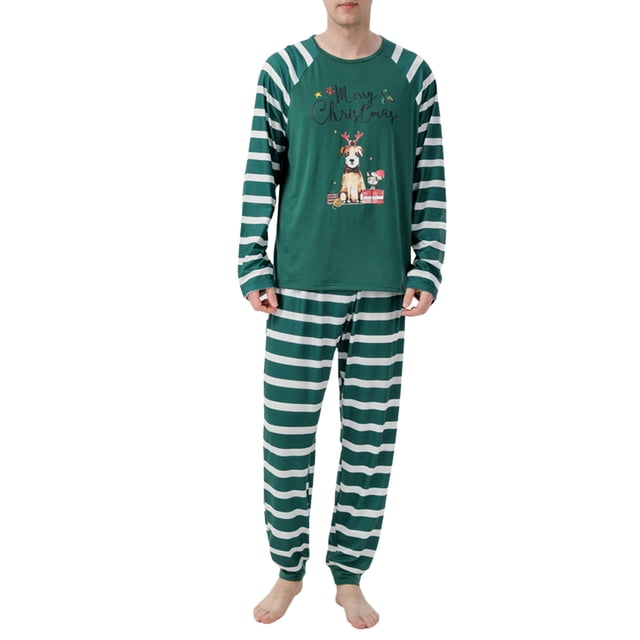 Diconna Family Christmas Matching Clothes Christmas Cartoon Pattern Printed Pullover Striped Pants Parent-child Two-Piece Set