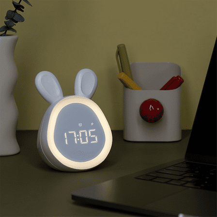 Children Cute Alarm Clock with Night Light Stepless Dimming LED Digital Alarm Clock for and White