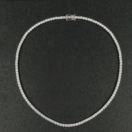 3MM Women's & Men's Tennis Necklace For Engagement 24Ct Round Cut Diamond 14K White Gold Plated 18"