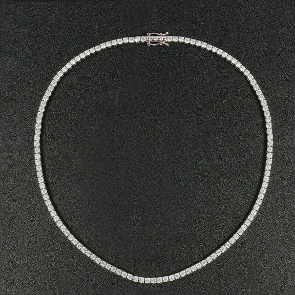 3MM Women's & Men's Tennis Necklace For Engagement 24Ct Round Cut Diamond 14K White Gold Plated 18"
