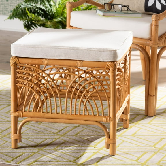 bali & pari Materra Modern bohemian Natural Brown Rattan Footstool